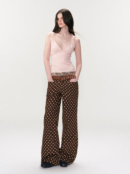 The NeverMore Brown Studded Vintage Pin Buckle Minimalist Jeans Women&