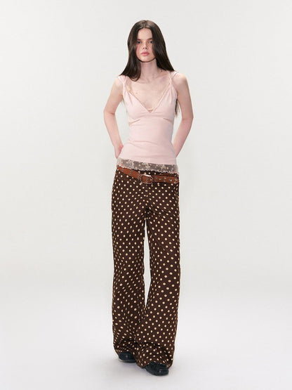 The NeverMore Brown Studded Vintage Pin Buckle Minimalist Jeans Women&