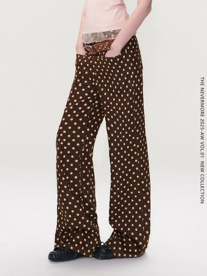 The NeverMore Brown Vintage Polka Dot Natural Waist Casual Women&