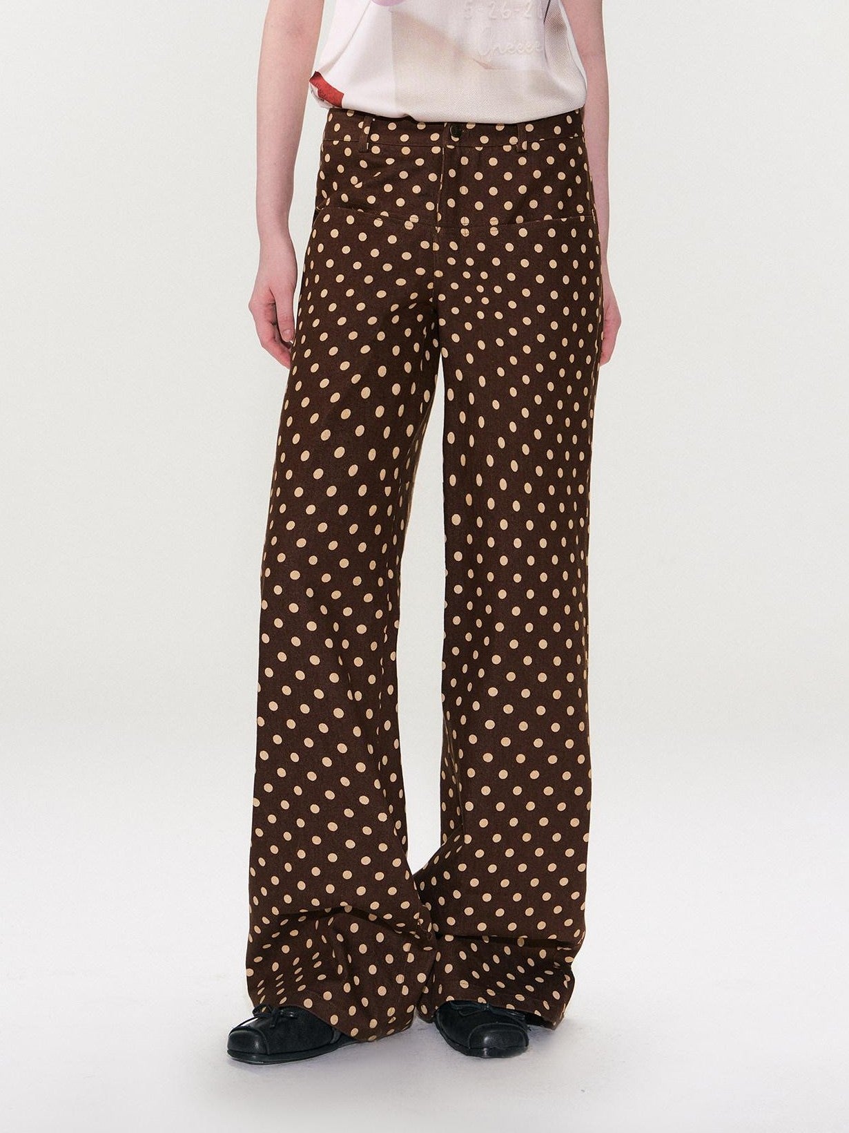 The NeverMore Brown Vintage Polka Dot Natural Waist Casual Women&