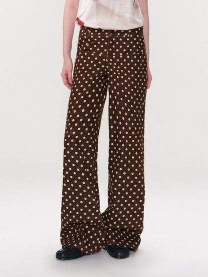 The NeverMore Brown Vintage Polka Dot Natural Waist Casual Women&