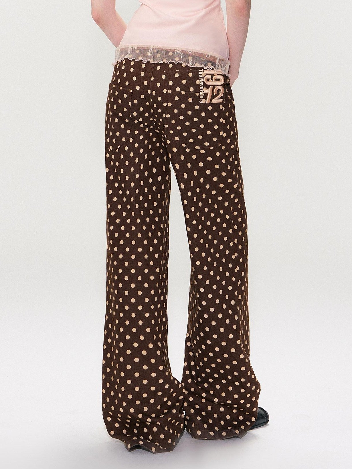 The NeverMore Brown Vintage Polka Dot Natural Waist Casual Women&