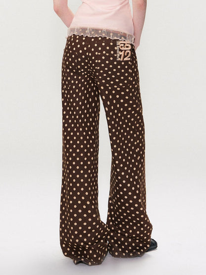 The NeverMore Brown Vintage Polka Dot Natural Waist Casual Women&