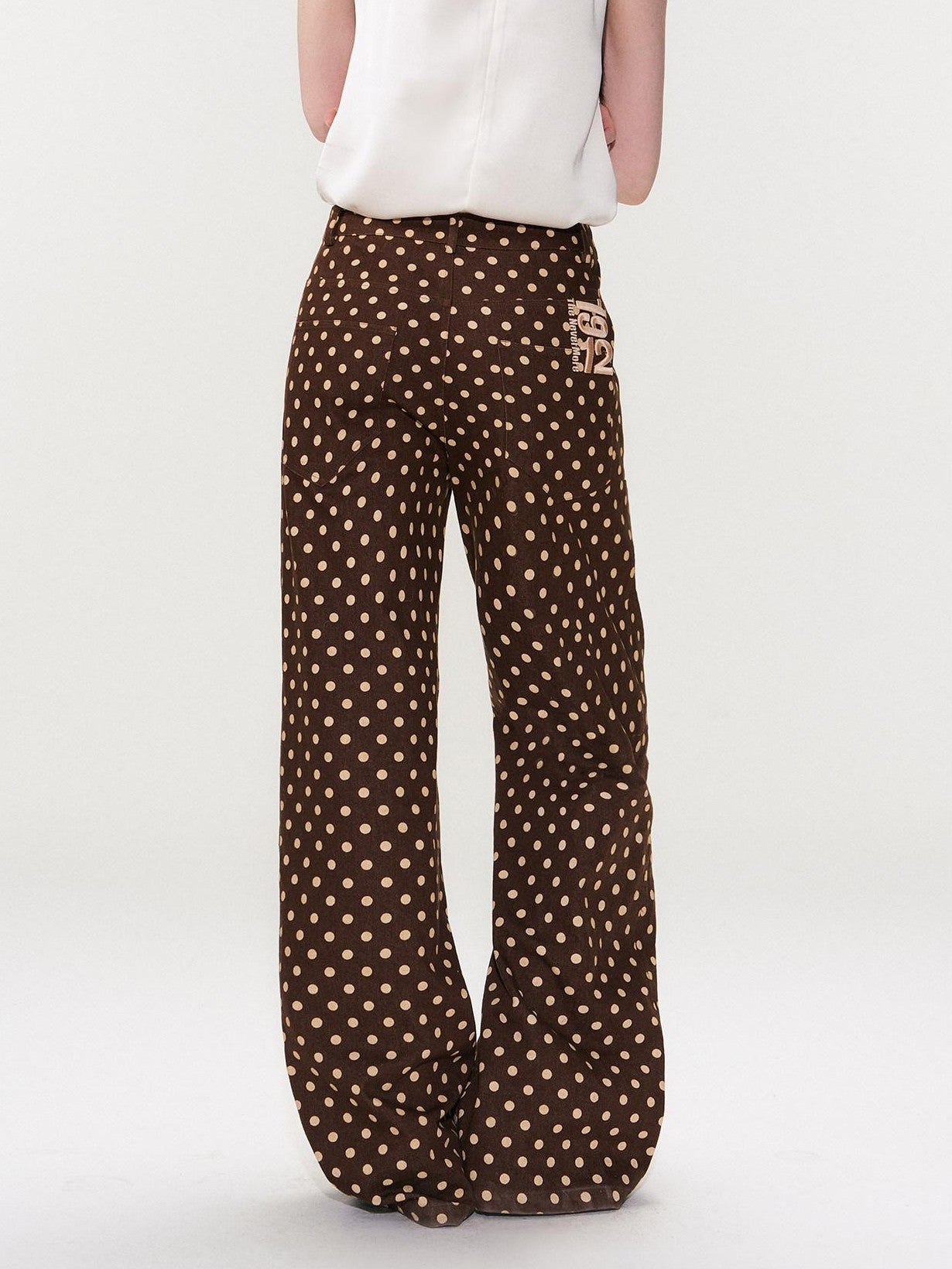 The NeverMore Brown Vintage Polka Dot Natural Waist Casual Women&