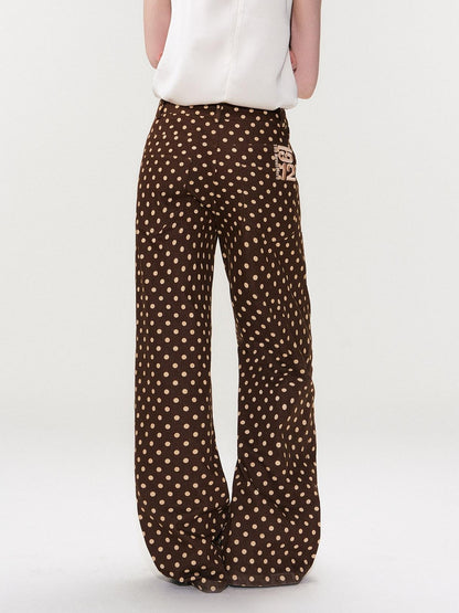 The NeverMore Brown Vintage Polka Dot Natural Waist Casual Women&
