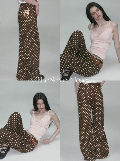 The NeverMore Brown Vintage Polka Dot Natural Waist Casual Women&
