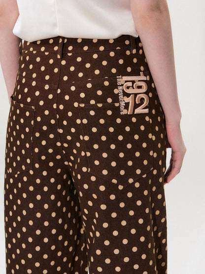 The NeverMore Brown Vintage Polka Dot Natural Waist Casual Women&