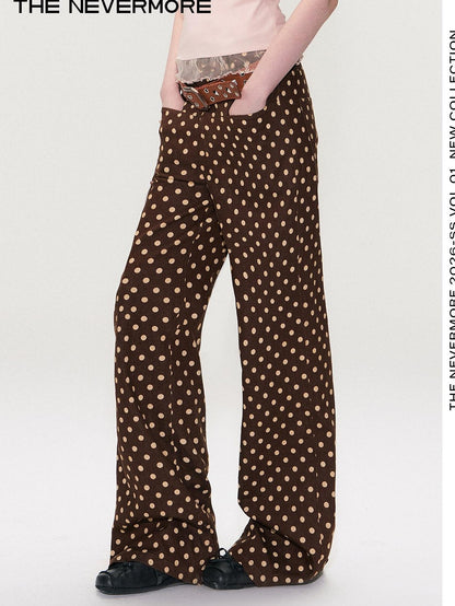 The NeverMore Brown Vintage Polka Dot Natural Waist Casual Women&