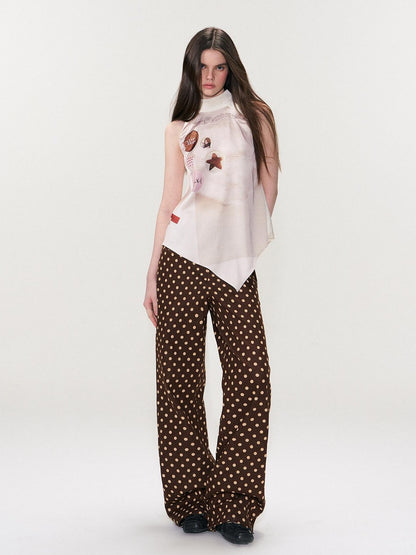 The NeverMore Brown Vintage Polka Dot Natural Waist Casual Women&