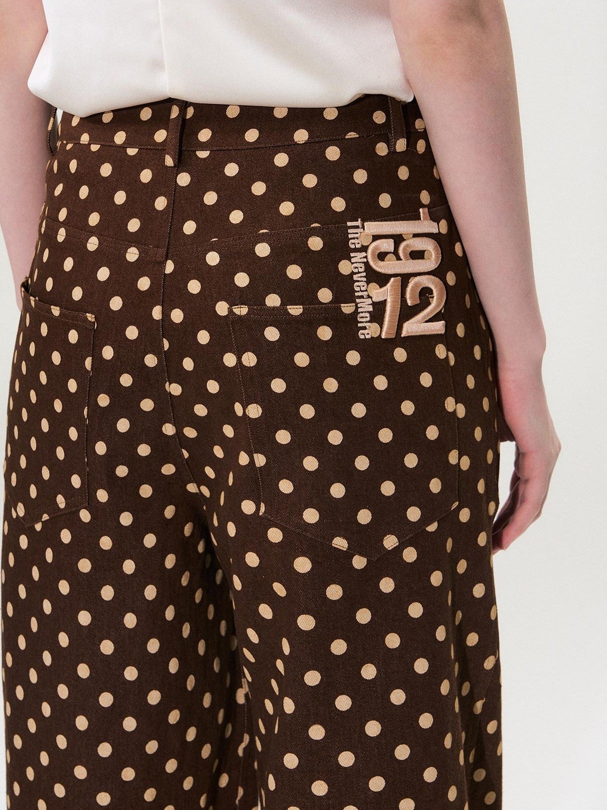 The NeverMore Brown Vintage Polka Dot Natural Waist Casual Women&