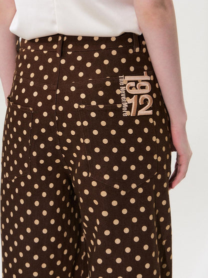 The NeverMore Brown Vintage Polka Dot Natural Waist Casual Women&