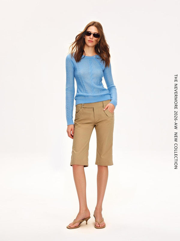 Cable Knit Asymmetric Buttoned Slim Fit Long Sleeve Women's Knit Sweaters