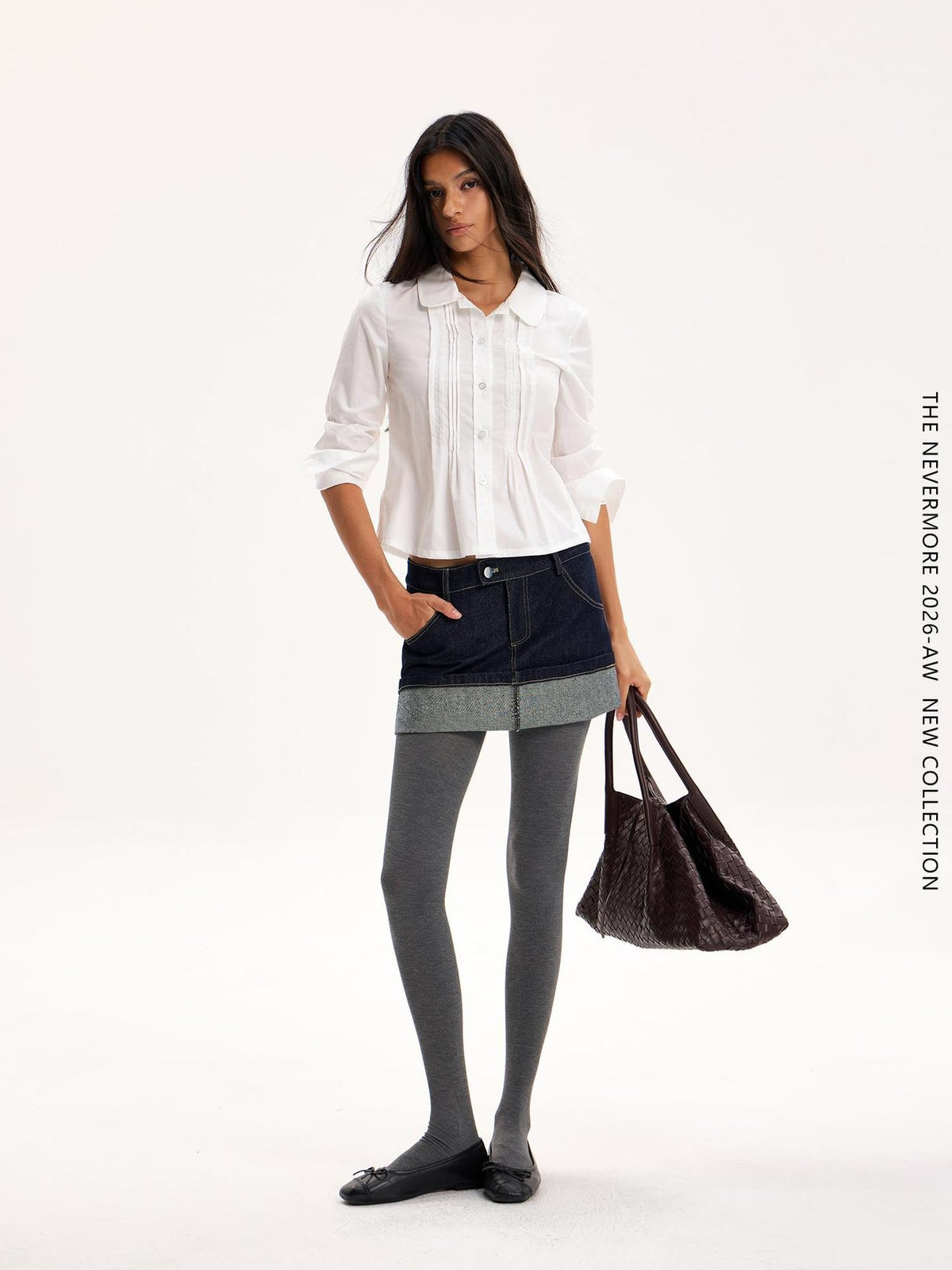 The NeverMore Casual Doll Collar Accordion Pleated Button A Line Sleeve Tencel Cotton Women&
