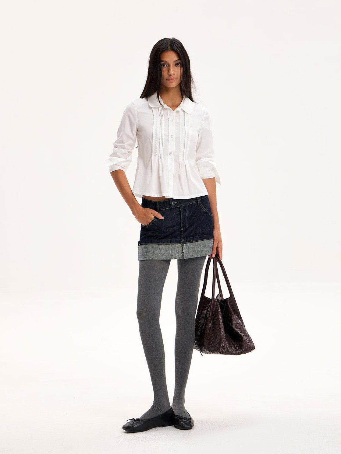 The NeverMore Casual Doll Collar Accordion Pleated Button A Line Sleeve Tencel Cotton Women&