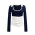 The_NeverMore_Color_Block_Collared_U_Neck_Button_Long_Sleeve_Drawstring_Flared_Women&