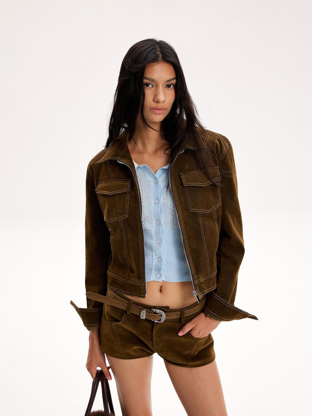 The NeverMore Contrast Stitch Collared Zip Utility Women&