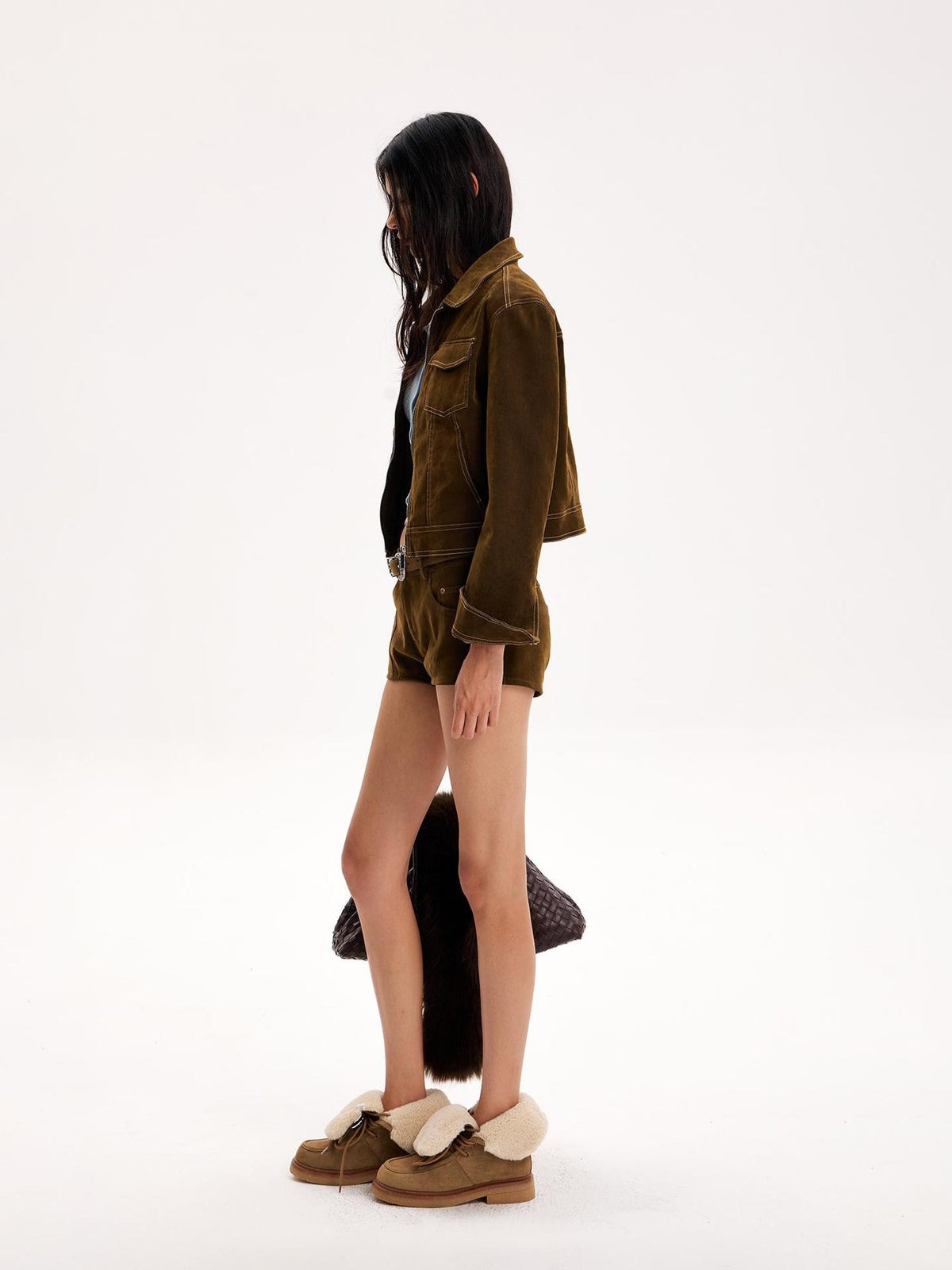 The NeverMore Contrast Stitch Collared Zip Utility Women&