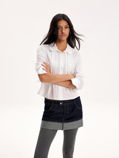 The NeverMore Cotton Selvedge Raw Denim Rolled Hem Straight Women&