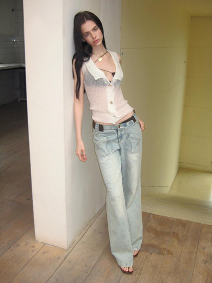 The NeverMore Cropped Sleeveless Openwork Slim Fit Collared Women&