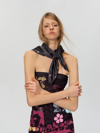 The NeverMore Deep Purple Cropped Printed Slim Fit Vintage Women&