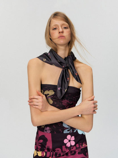 The NeverMore Deep Purple Cropped Printed Slim Fit Vintage Women&