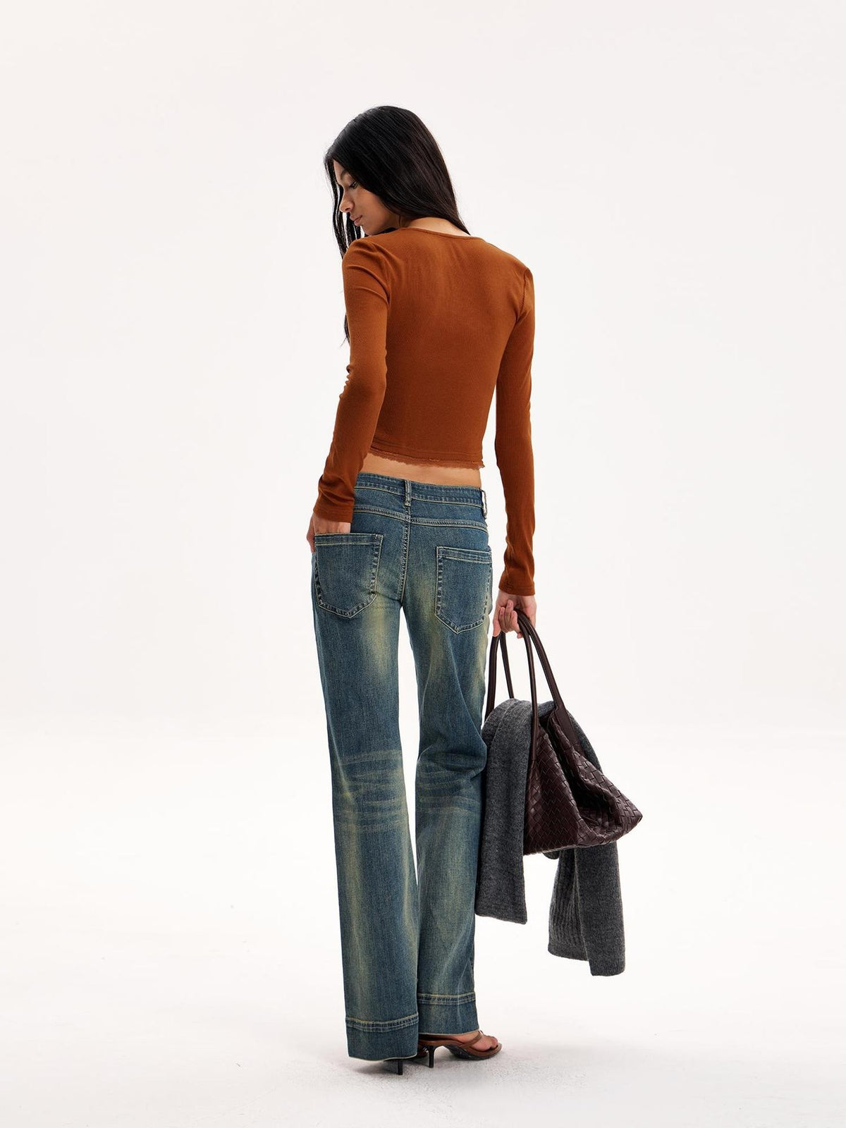 The NeverMore Distressed Lace Asymmetric Hem Slim Fit Women&