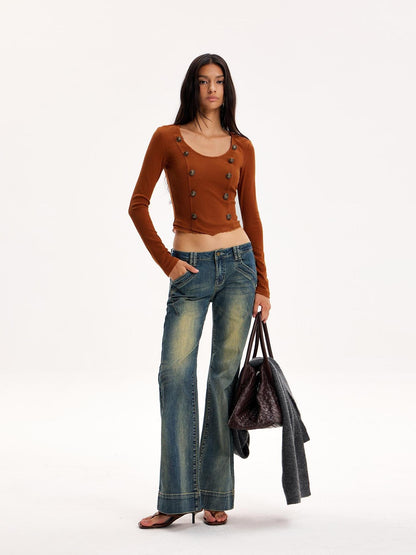 The NeverMore Distressed Lace Asymmetric Hem Slim Fit Women&