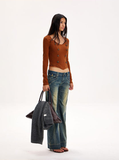 The NeverMore Distressed Lace Asymmetric Hem Slim Fit Women&