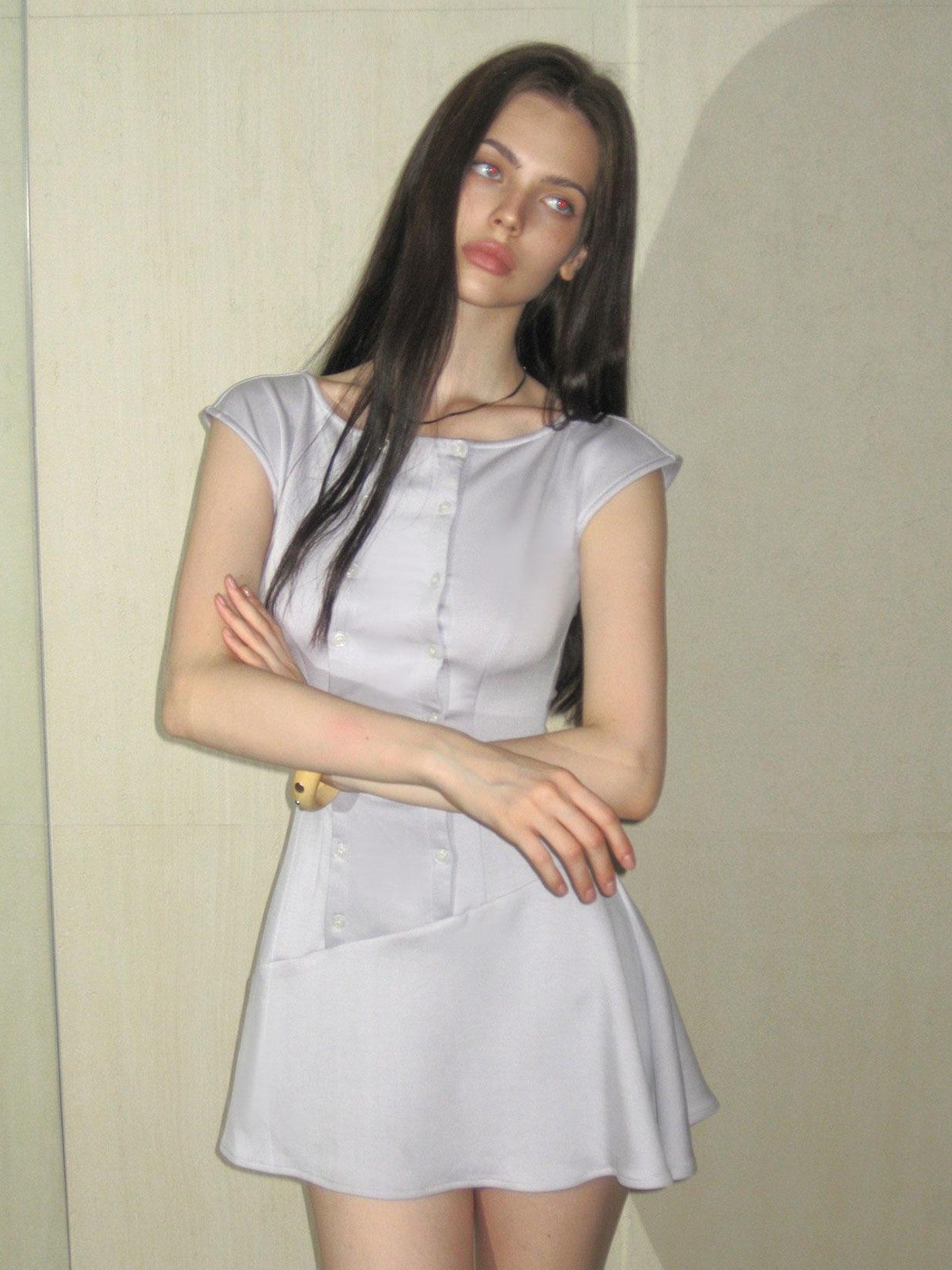 The NeverMore French Double Buttons Tailored One Shoulder Women&