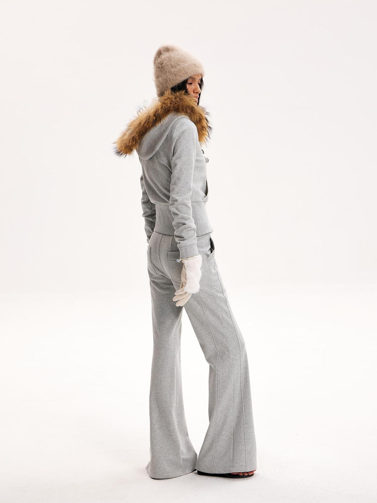 The NeverMore Fur Trim Double Zip Cinched Waist Women&