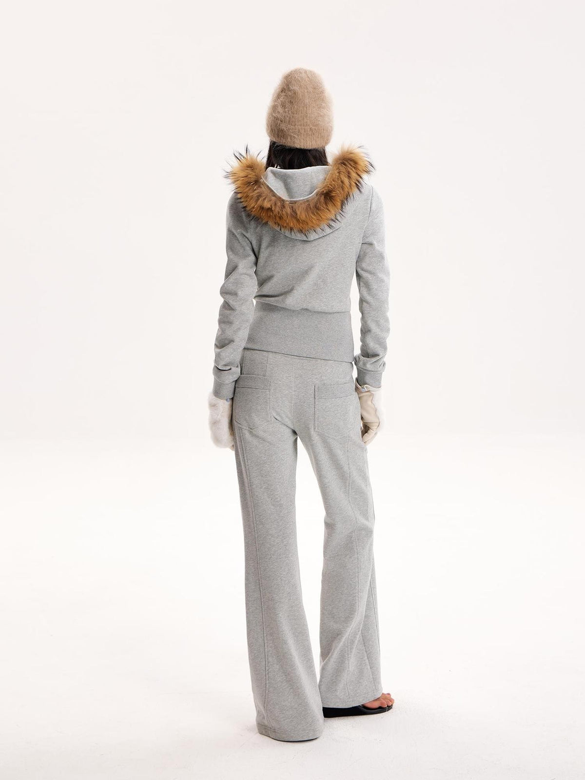 The NeverMore Fur Trim Double Zip Cinched Waist Women&