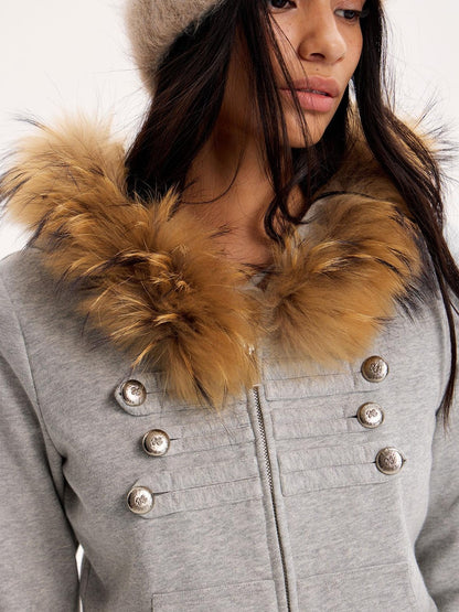 The NeverMore Fur Trim Double Zip Cinched Waist Women&