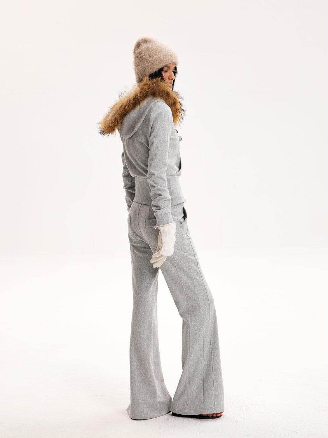 The NeverMore Fur Trim Double Zip Cinched Waist Women&
