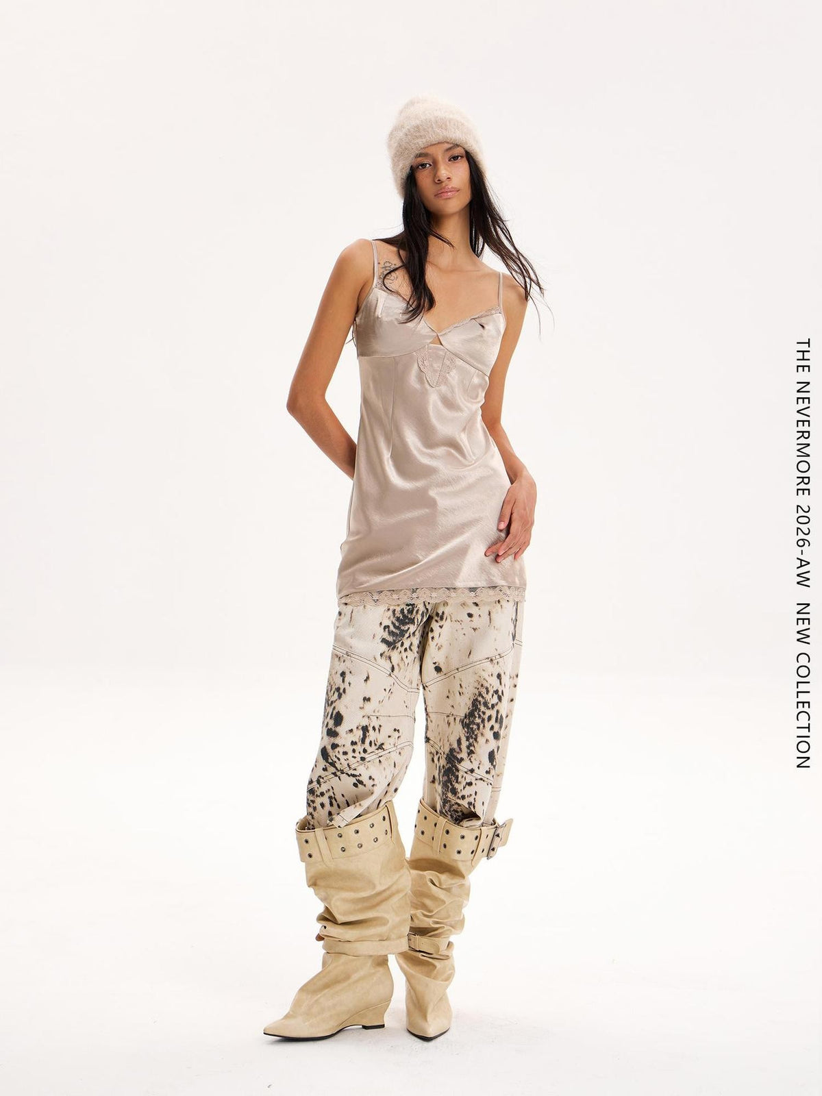 The NeverMore Glossy Satin V-neck Slim Fit Women&