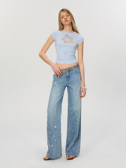 The NeverMore Hand Painted Floral Rhinestone Slim Women&