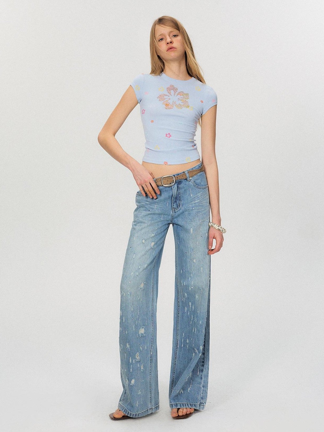 The NeverMore Hand Painted Floral Rhinestone Slim Women&