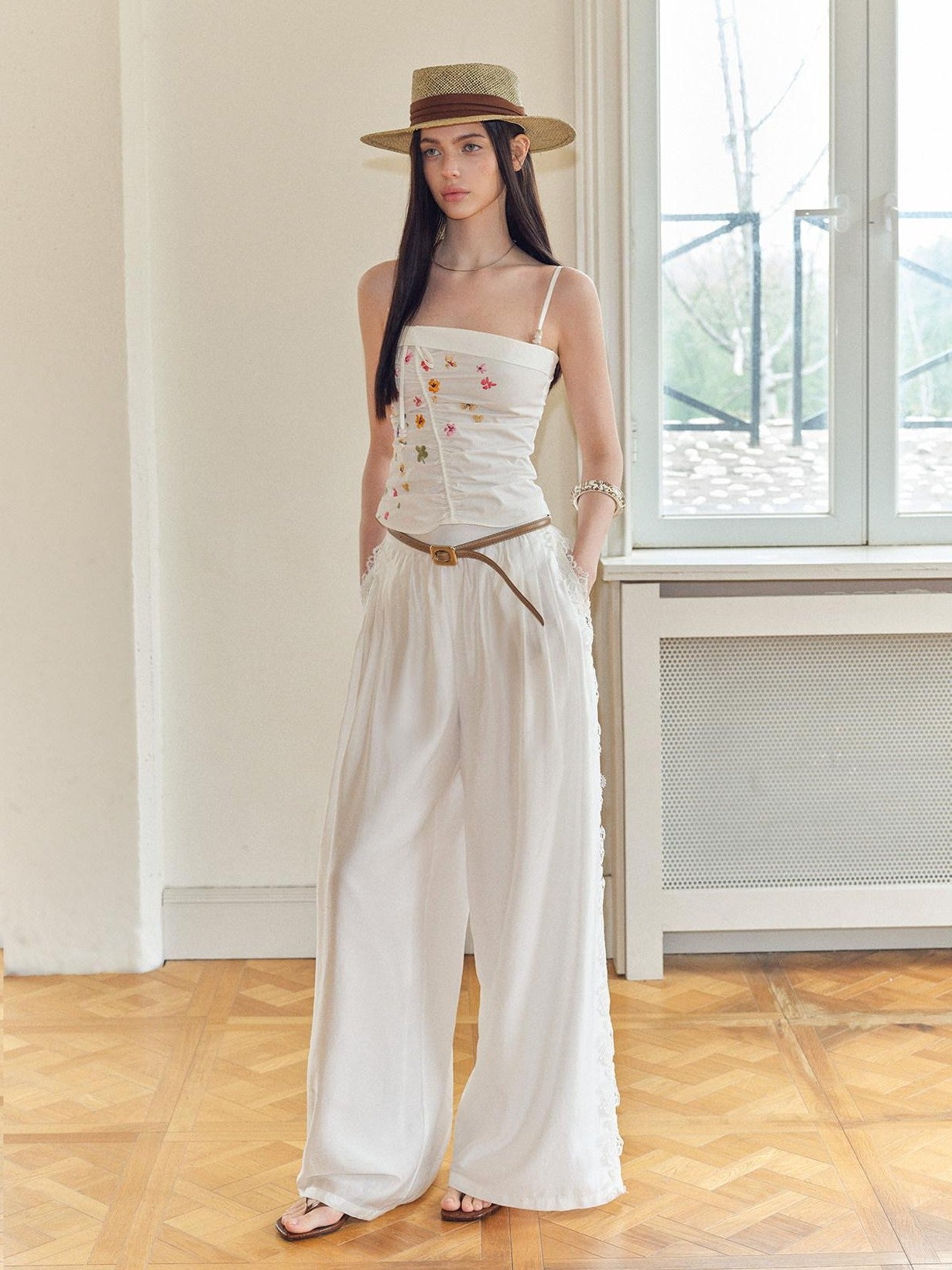The NeverMore Handpainted Floral Embroidery Cami Women&
