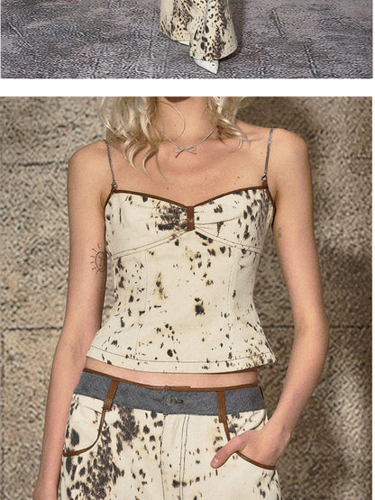 The NeverMore Ink Splash Leopard Print Denim Bandeau Women&