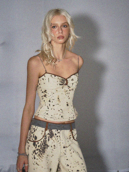 The NeverMore Ink Splash Leopard Print Denim Bandeau Women&