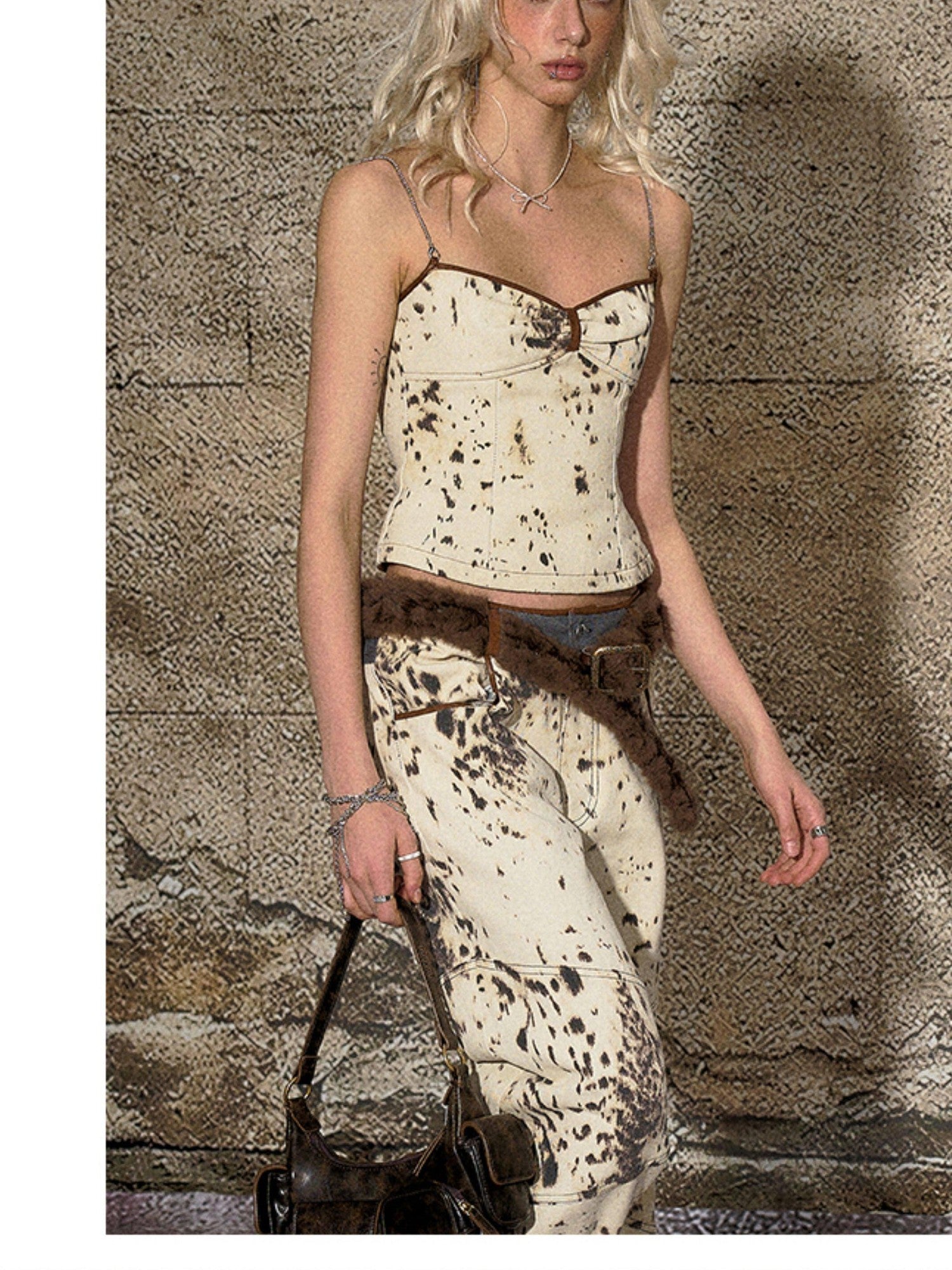 The NeverMore Ink Splash Leopard Print Denim Bandeau Women&