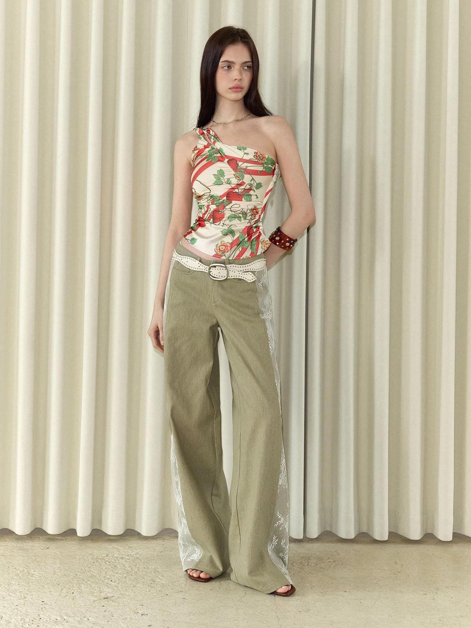 The NeverMore Khaki Vintage Lace Patchwork Women&