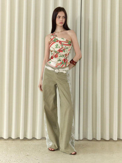 The NeverMore Khaki Vintage Lace Patchwork Women&