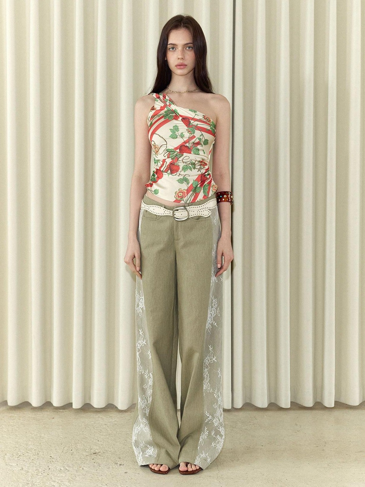 The NeverMore Khaki Vintage Lace Patchwork Women&