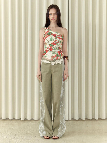 The NeverMore Khaki Vintage Lace Patchwork Women&