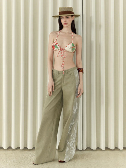 The NeverMore Khaki Vintage Lace Patchwork Women&