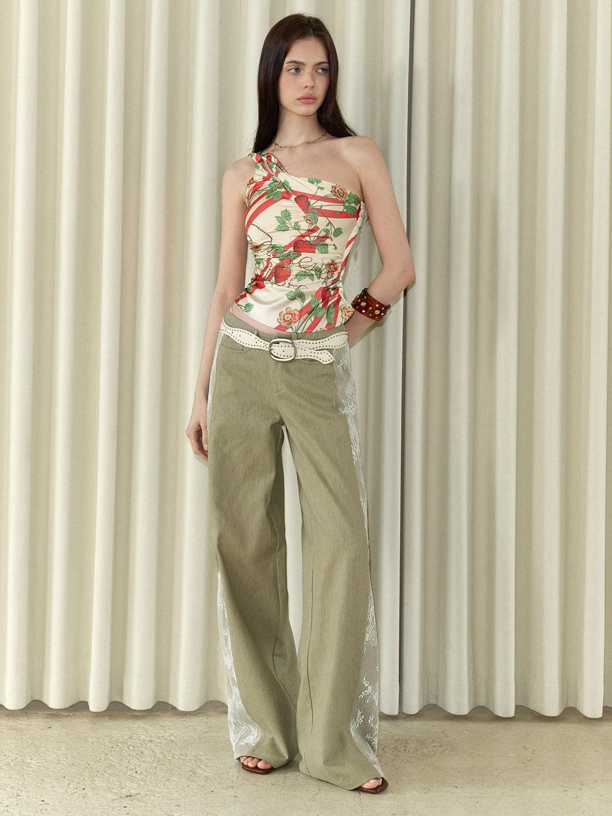 The NeverMore Khaki Vintage Lace Patchwork Women&