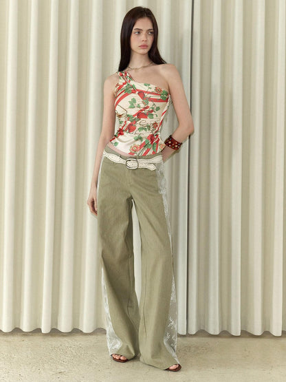 The NeverMore Khaki Vintage Lace Patchwork Women&