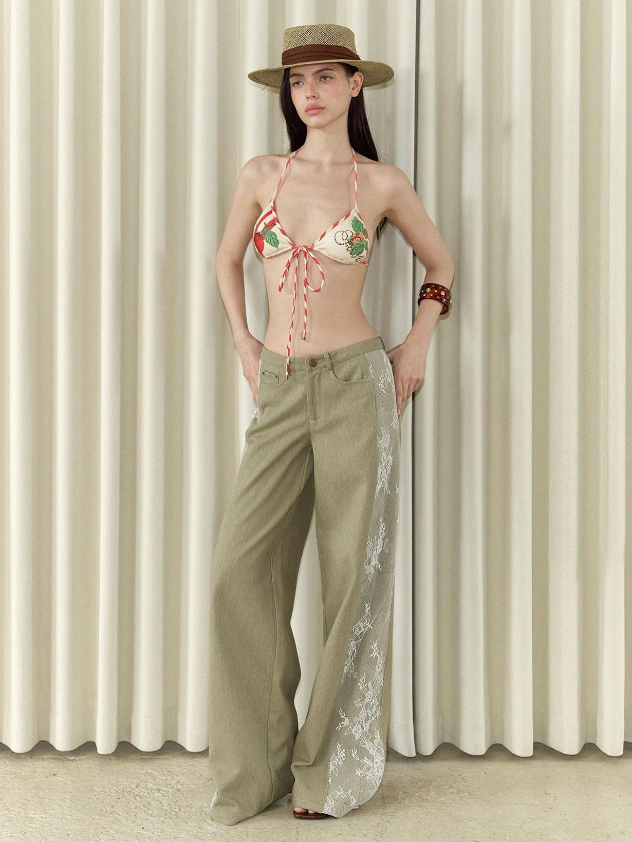 The NeverMore Khaki Vintage Lace Patchwork Women&