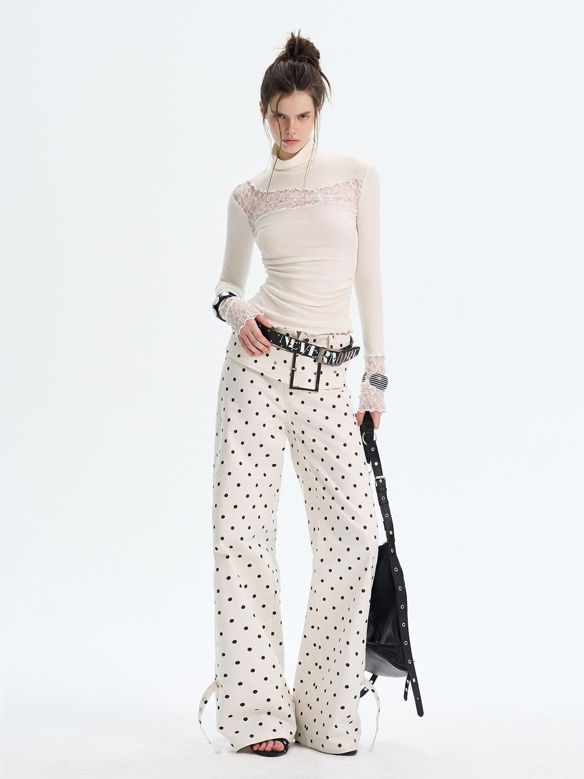 The NeverMore Lace Trim Turtleneck Knit Slim Fit Women&