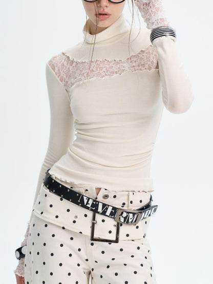 The NeverMore Lace Trim Turtleneck Knit Slim Fit Women&